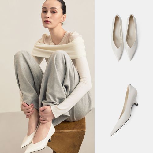 Cihi 极简row风 线条感设计尖头坡跟单鞋主图