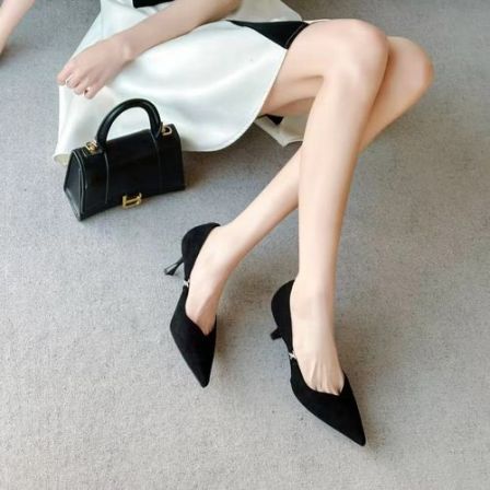 【小贝家】一代7cm法式豹纹尖头细跟百搭浅口单鞋镂空高跟鞋5110