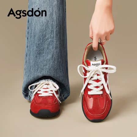 奥古狮登红色德训鞋女2026新款春季今年流行厚底板鞋本命年运动鞋