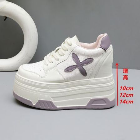 隐形内增高14cm厚底小白鞋女春季新款透气10-12cm小个子休闲板鞋