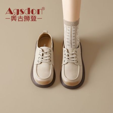 P543180英伦风白色小皮鞋女新款春秋百搭系带软底乐福单鞋YY