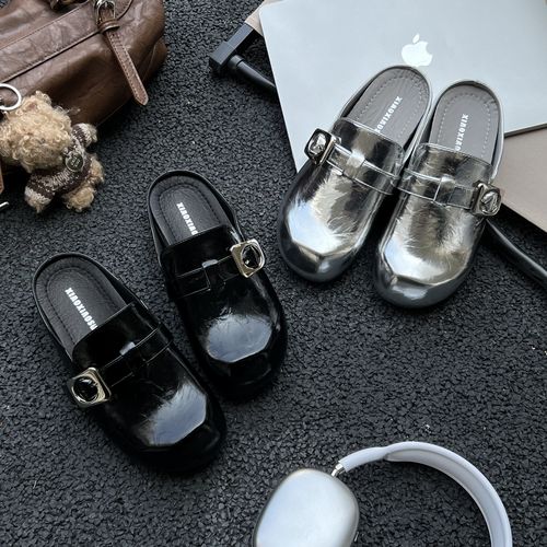糖糖「镜光扣带」漆皮扣带穆勒半拖复古玛丽珍包头拖鞋;FCX31063主图