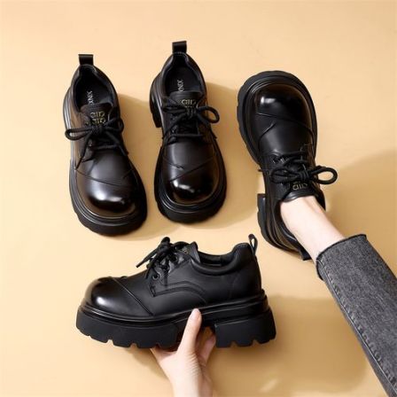 复古百搭厚底小皮鞋女2026年春季新款时尚系带显瘦软底轻便乐福鞋