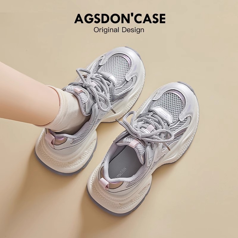 奥古狮登银色老爹鞋女2026新款春季透气运动网面百搭厚底休闲女鞋主图