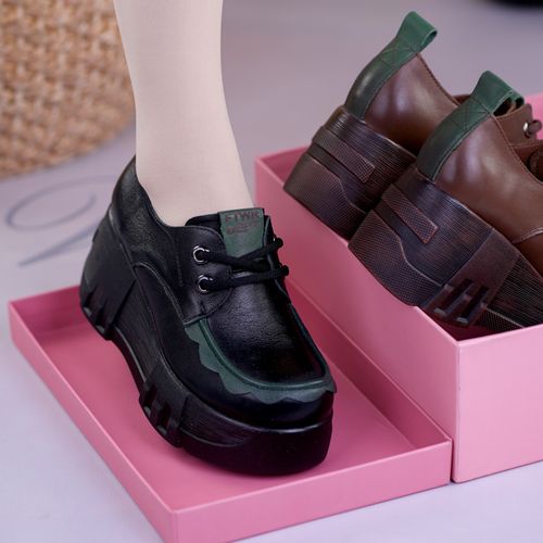 春秋新款复古真皮女单鞋高跟厚底软皮系带女士短靴休闲舒适妈妈鞋主图