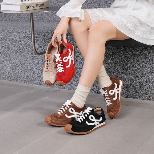 2025秋季拼接德训鞋时尚休闲鞋平跟圆头做旧吸汗阿甘鞋女7857-1主图