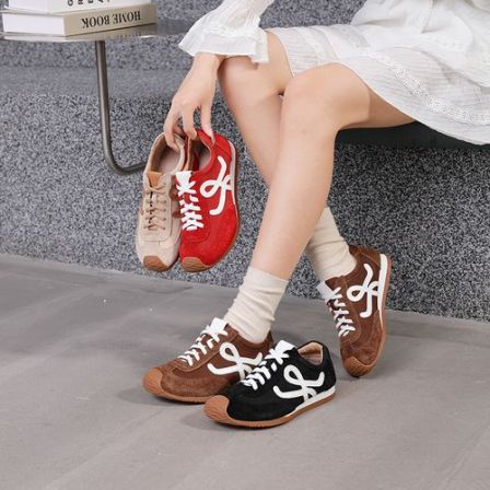 2025秋季拼接德训鞋时尚休闲鞋平跟圆头做旧吸汗阿甘鞋女7857-1