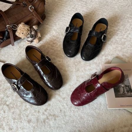 【牛皮版】糖糖高级感德训休闲鞋浅口尖头经典时尚女单鞋;FCX57017