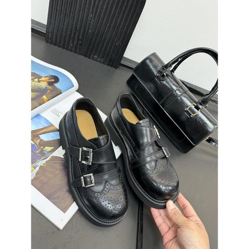 复古雕花单鞋搭扣百搭低跟通勤魔术贴小皮鞋27499主图