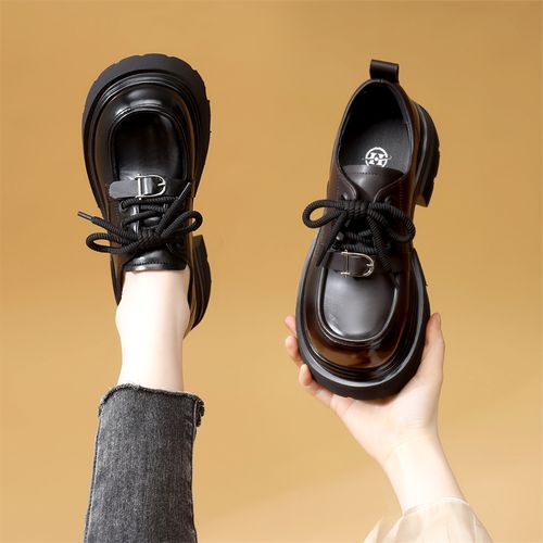 英伦风厚底乐福鞋女2026春季新款增高透气轻便软底显瘦单鞋小码34主图