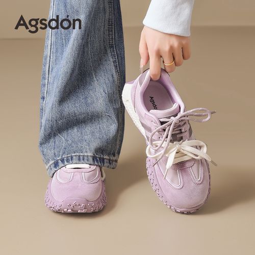 奥古狮登厚底德训鞋女2026新款春季紫色女鞋百搭运动休闲跑步鞋子主图