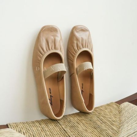 Dannyfrey丹尼芙蕾法式芭蕾风单鞋方头松紧带休闲软底平底鞋1CM