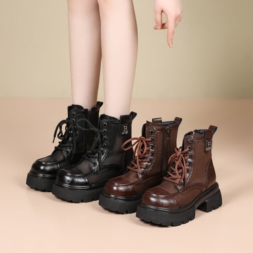 新款小个子夏季网面内增高马丁靴女薄款凉靴镂空透气厚底短筒靴子主图