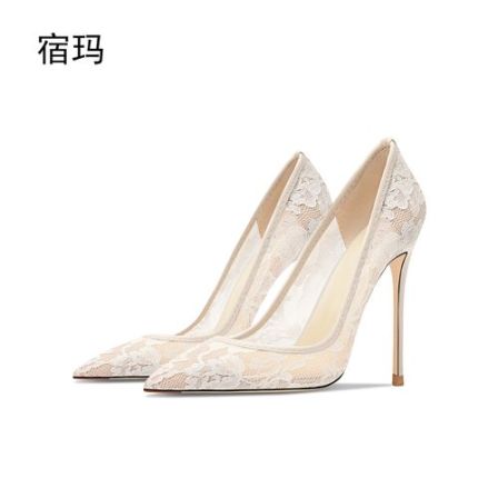 米白色蕾丝高跟鞋2026年夏季新款女尖头浅口细跟性感透气舒适单鞋