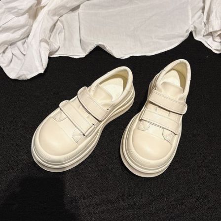 7CM增高~巨轻厚底魔术贴真皮小白鞋配堆堆袜休闲板鞋潮酷大头女鞋