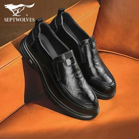 七匹狼真皮男士休闲皮鞋2026春季新款黑色软底一脚蹬爸爸皮鞋男款