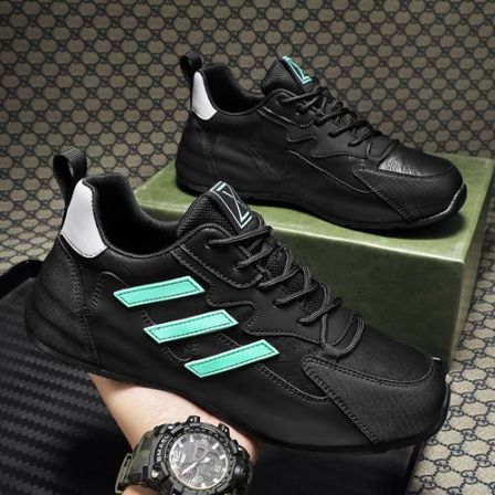 2026轻奢休闲男鞋春秋季新款百搭运动鞋防滑增高包底鞋皮面老爹鞋