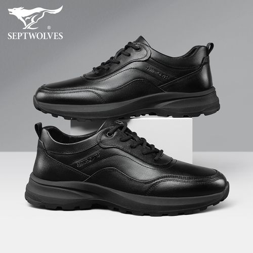 七匹狼男鞋春季正品真皮运动休闲鞋头层牛皮黑色厚底百搭休闲皮鞋主图