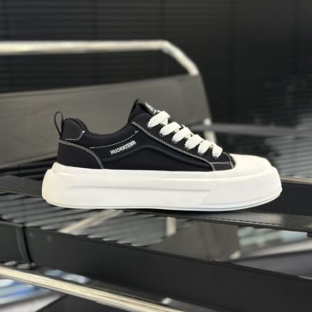 男士圆头休闲板鞋厚底增高男黑色百搭透气小白鞋青年夏季运动潮鞋