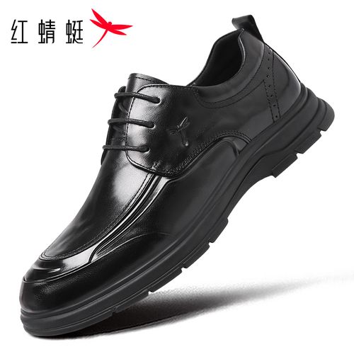 红蜻蜓新款英伦男皮鞋商务正装手抓纹真皮牛皮软底轻奢透气系带主图