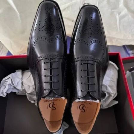 手工头层牛皮布洛克雕花英伦风商务正装男士牛津鞋小方头