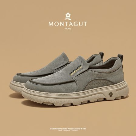 梦特娇商务时尚百搭休闲布面一脚蹬软底舒适轻便防滑耐磨减震男鞋