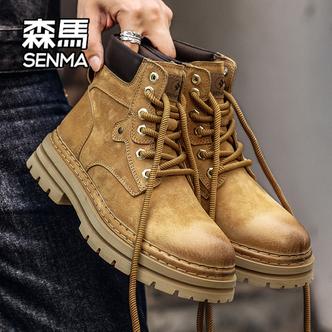 SENMA/森马马丁靴男款冬季加绒新款高帮英伦风中帮工装鞋休闲短靴主图