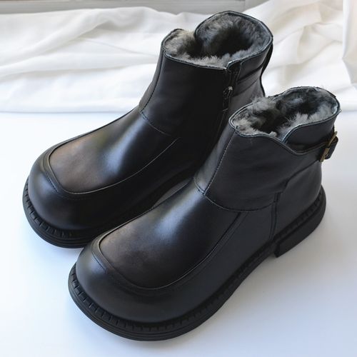 宽脚大码真皮羊毛男防滑雪地靴光面皮时尚商务休闲短靴大棉鞋外贸主图