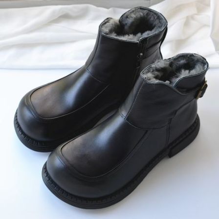 宽脚大码真皮羊毛男防滑雪地靴光面皮时尚商务休闲短靴大棉鞋外贸