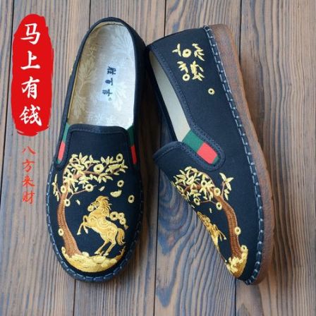 老北京布鞋男鞋新款国潮复古绣花民族风剌绣透气防臭一脚蹬社会鞋