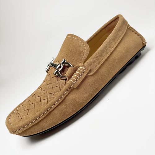 2026新款磨砂软面豆豆鞋男款真皮一脚蹬牛反绒英伦风乐福鞋男透气主图