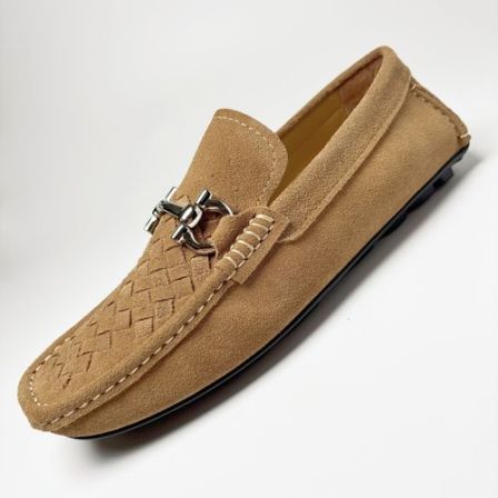 2026新款磨砂软面豆豆鞋男款真皮一脚蹬牛反绒英伦风乐福鞋男透气