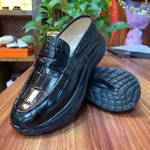 新款鳄鱼皮男士时尚百搭透气软底一脚蹬休闲皮鞋舒适男款真皮主图