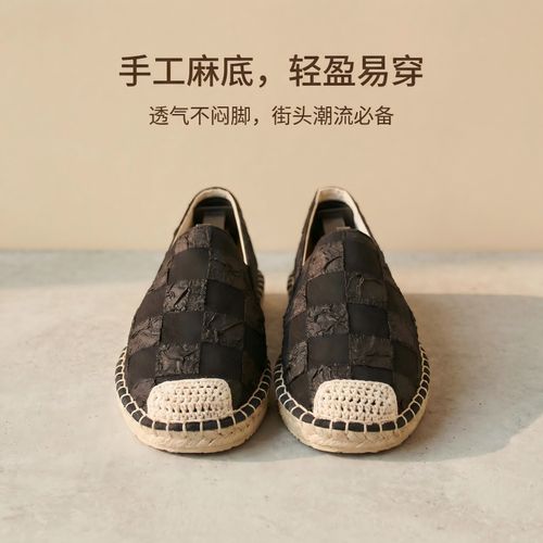 祥瑞绣中国风男士麻底新款渔夫透气轻便格子手工软底休闲平跟布鞋主图
