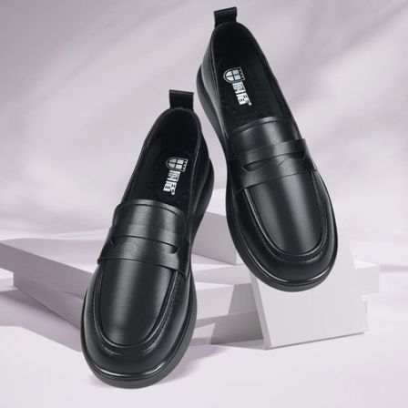 厨盾厨师鞋女厚底休闲乐福鞋复古单鞋一脚蹬小皮鞋防水防滑防摔倒