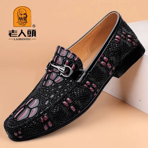 老人头鳄鱼纹高档皮鞋男100真皮透气舒适百搭潮流豆豆鞋厚底防滑主图