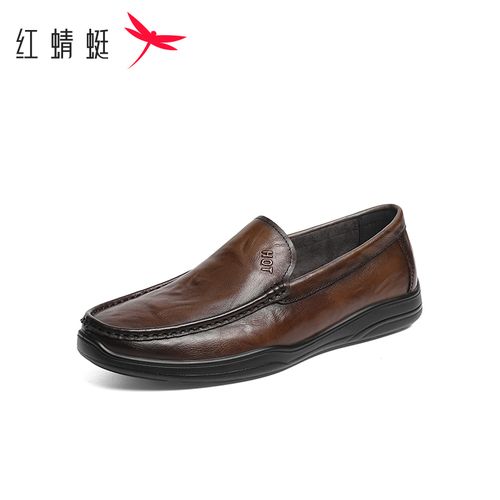 红蜻蜓休闲皮鞋男士2026新款一脚蹬豆豆男鞋商务真皮软底爸爸鞋子主图