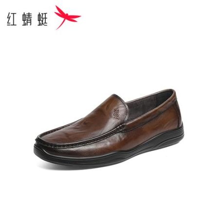 红蜻蜓休闲皮鞋男士2026新款一脚蹬豆豆男鞋商务真皮软底爸爸鞋子