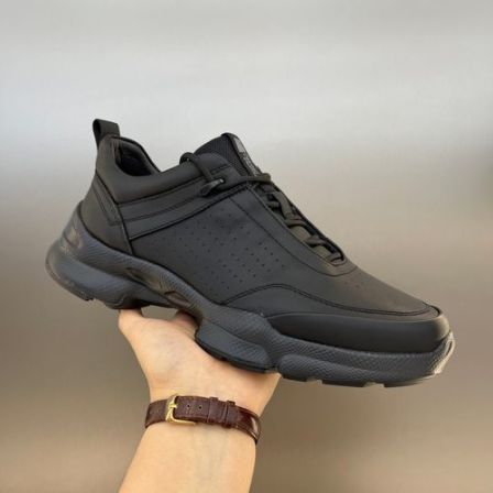 新款男士休闲皮鞋透气网面真皮系带通勤男鞋舒适时尚黑色低帮男鞋