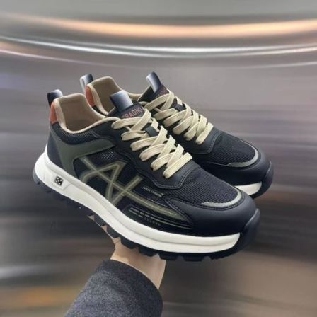 四季通用男士透气网面低帮系带轻质厚底百搭休闲跑步鞋运动透气鞋
