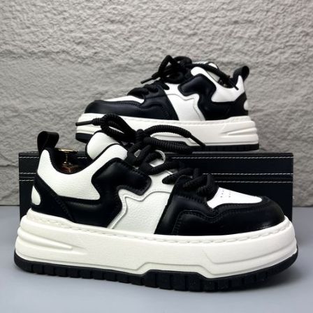 厚底增高板鞋男圆头春季新款小众潮流小白鞋时尚百搭休闲面包鞋子