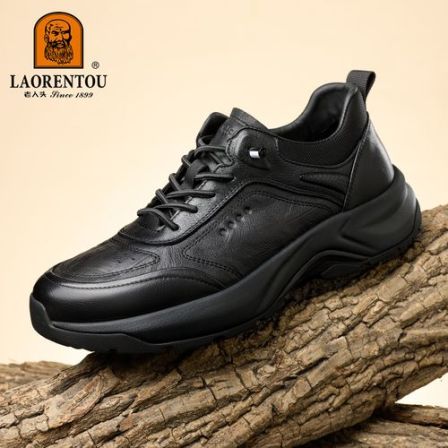 老人头四季一脚蹬宽楦休闲皮鞋手抓纹皮鞋防滑圆头保暖商务休闲鞋