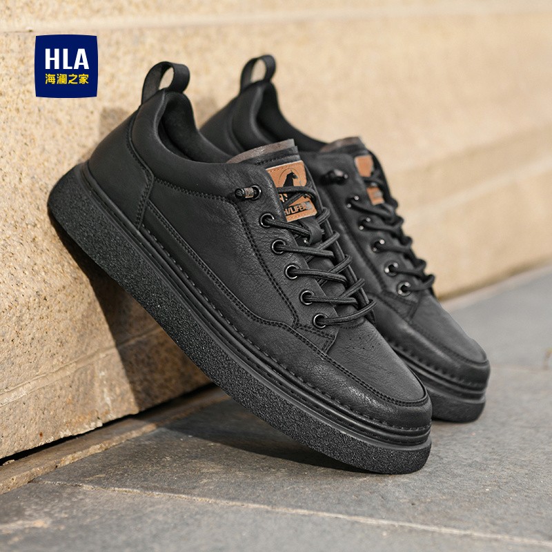 HLA/海澜之家男鞋休闲皮鞋2026新款时尚百搭软底免系带潮流板鞋男主图