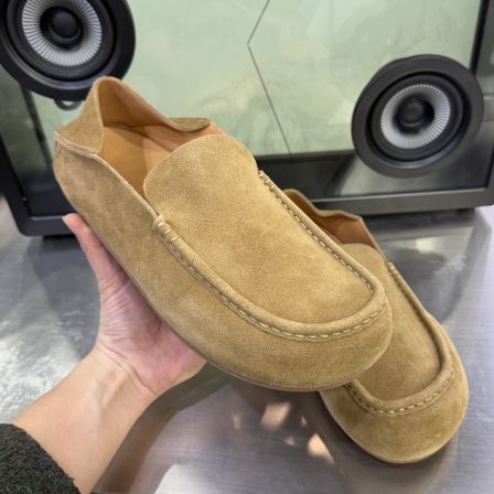 复古老钱风翻毛磨砂皮内增高厚底平跟一脚蹬真皮透气乐福鞋男鞋