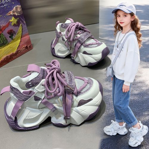 女童老爹鞋2026春秋新款时尚透气儿童运动鞋中大童女孩轻便跑步鞋主图