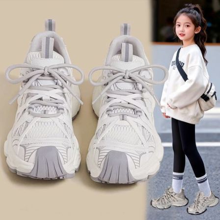 女童老爹鞋新款2026秋冬加绒软底跑步鞋中大童鞋子女孩百搭运动鞋