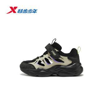 特步儿童春季魔术贴镂空框子鞋小童时尚简约休闲鞋674215329010