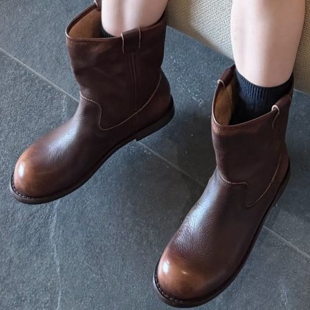 大金定制童靴春季新款纯手工水染轻奢风牛皮中筒短靴