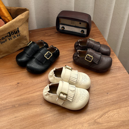 奇诺鼠春季新款儿童百搭休闲软底复古防滑小童女宝平底皮鞋1717