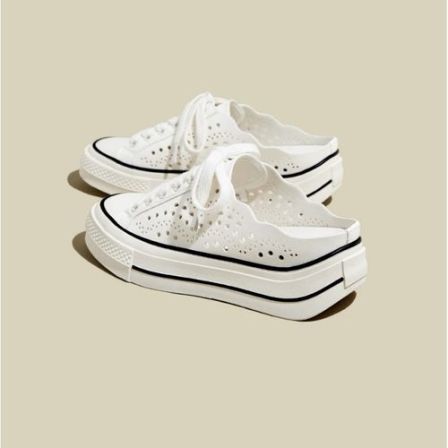 镂空小白鞋厚底半拖鞋休闲鞋板鞋